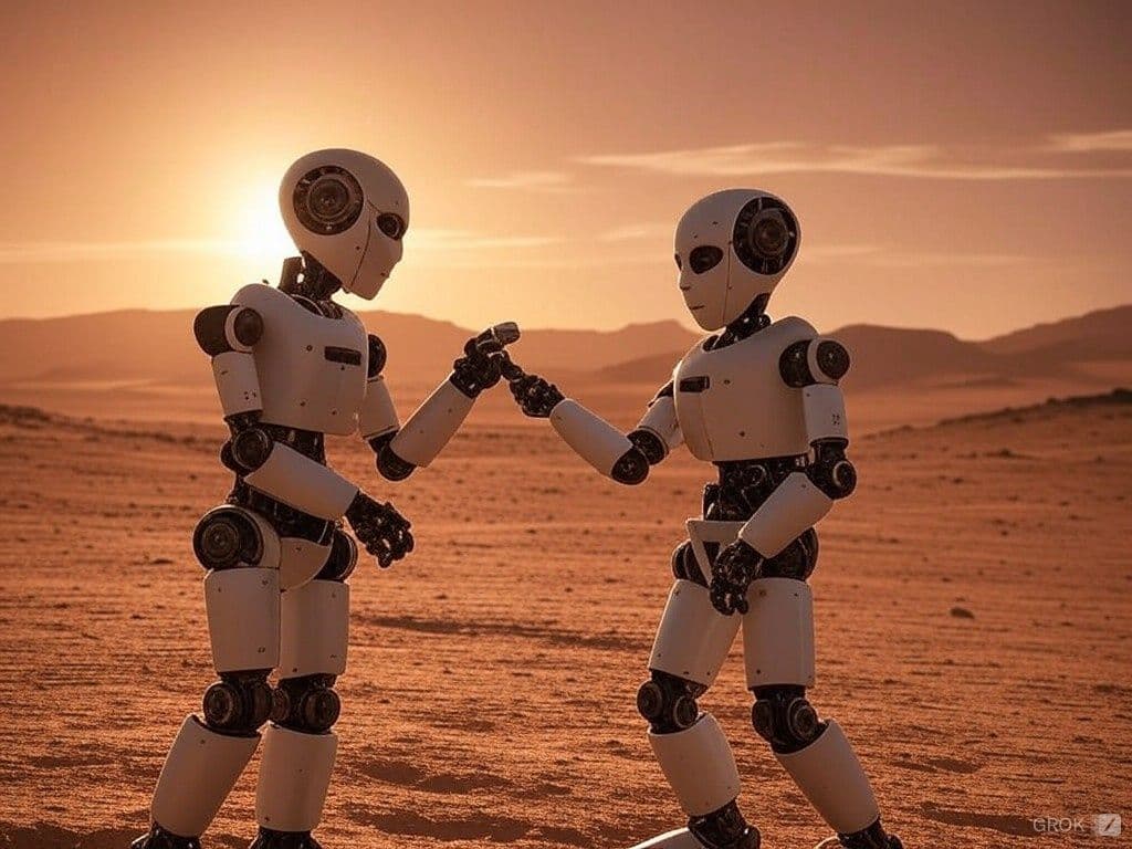 Galaxy with humans and robots working together in space